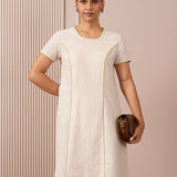 Handloom Black & White Princess-Line Dress in Check and Stripe Weave