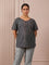 RA Studio Black & Grey Asymmetric Front-Open Tunic with Striped Panel and Contrast Piping