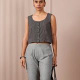 RA Studio Black & White Striped Sleeveless Crop Top with Red Piping