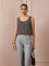 RA Studio Black & White Striped Sleeveless Crop Top with Red Piping