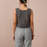 RA Studio Black & White Striped Sleeveless Crop Top with Red Piping