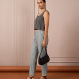 RA Studio Black & White Striped Sleeveless Crop Top with Red Piping