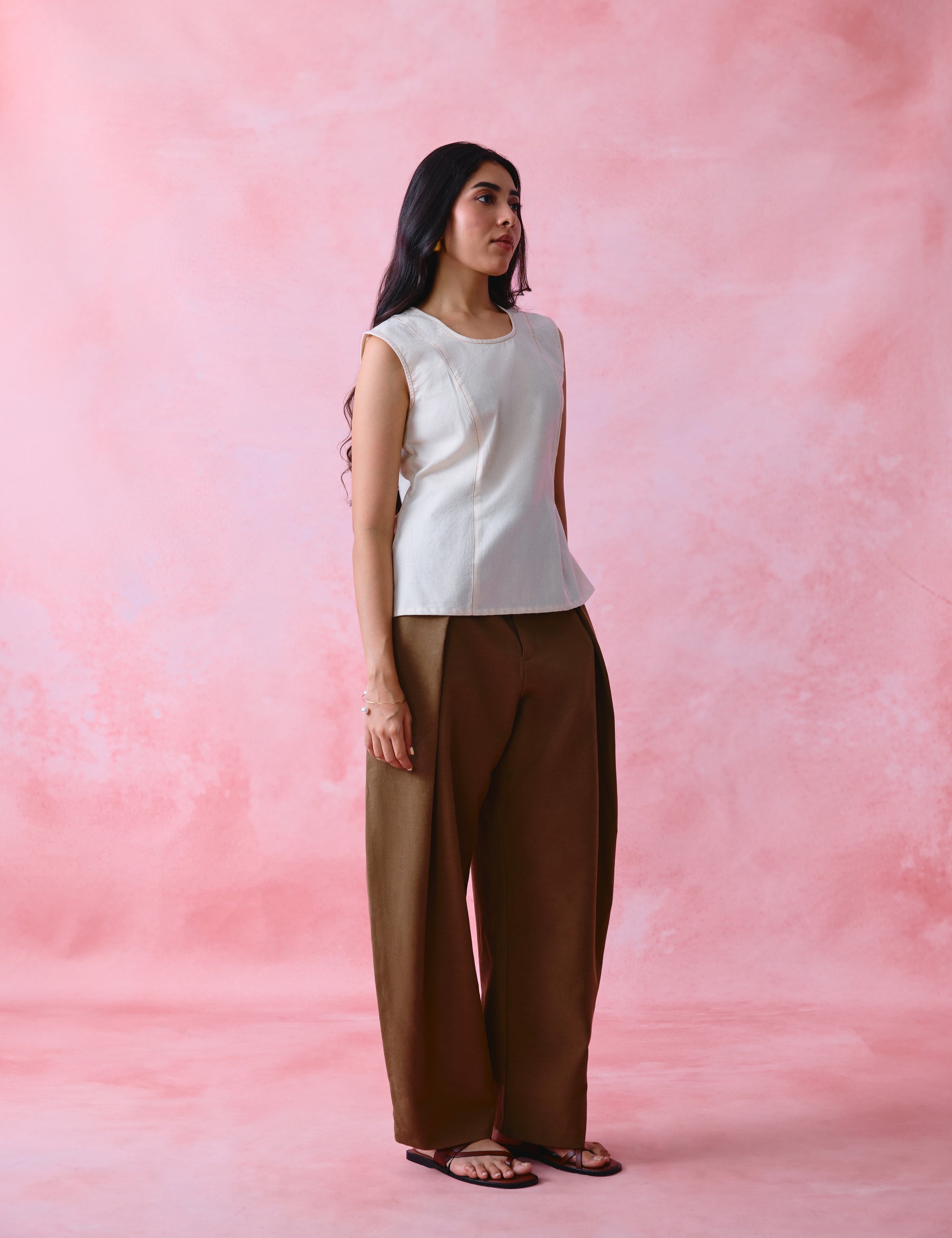 Ivory Khadi Sleeveless Princess-Line Short Tunic