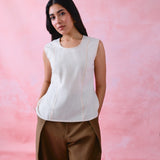 Ivory Khadi Sleeveless Princess-Line Short Tunic