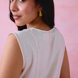 Ivory Khadi Sleeveless Princess-Line Short Tunic