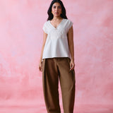 Ivory Khadi Relaxed Six-Panel Tunic with Magyar Sleeves