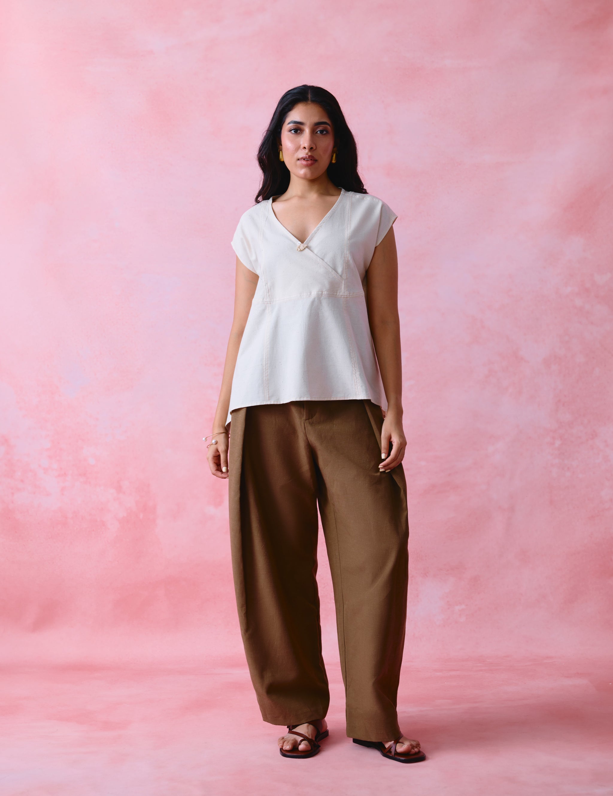 Ivory Khadi Relaxed Six-Panel Tunic with Magyar Sleeves