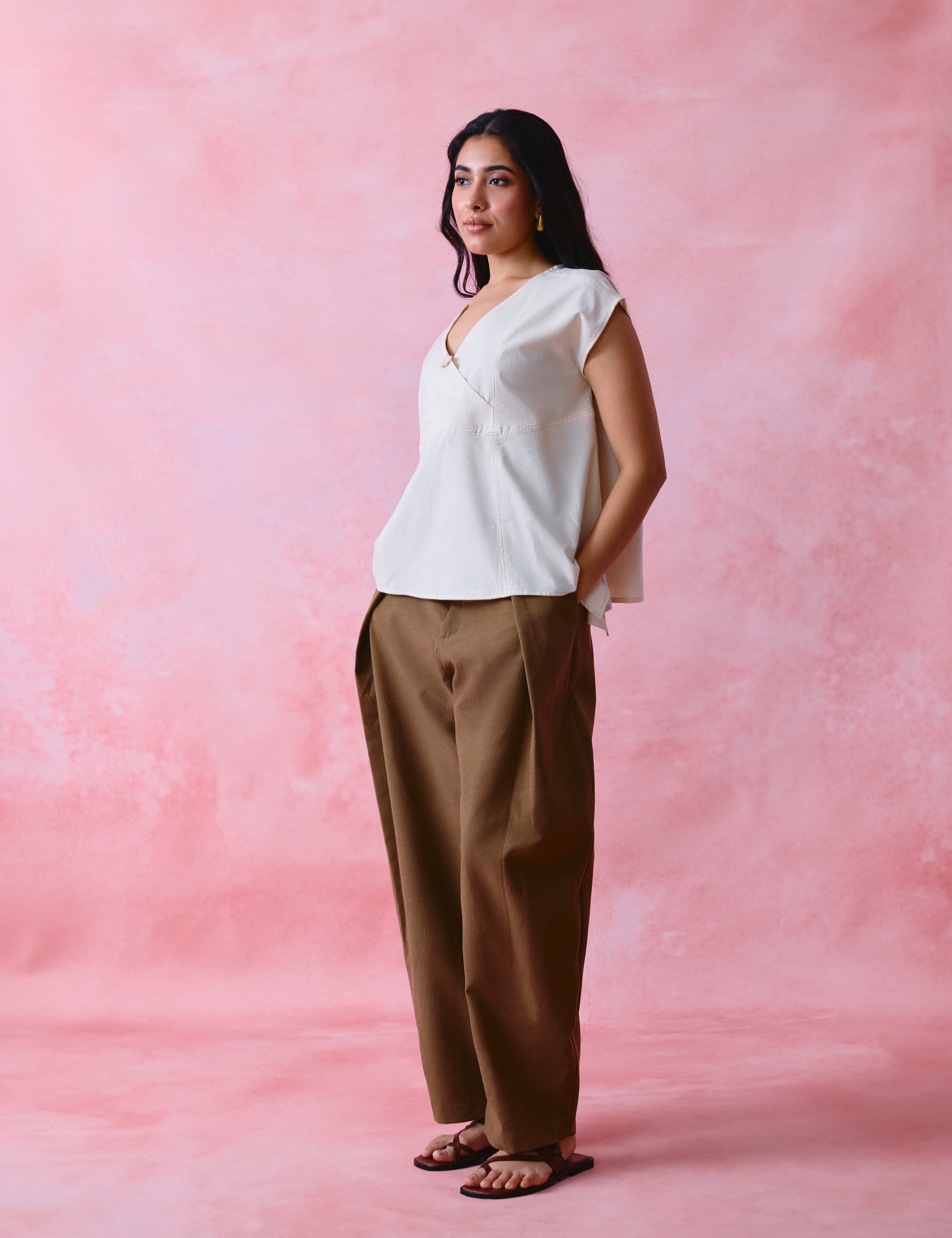 Ivory Khadi Relaxed Six-Panel Tunic with Magyar Sleeves