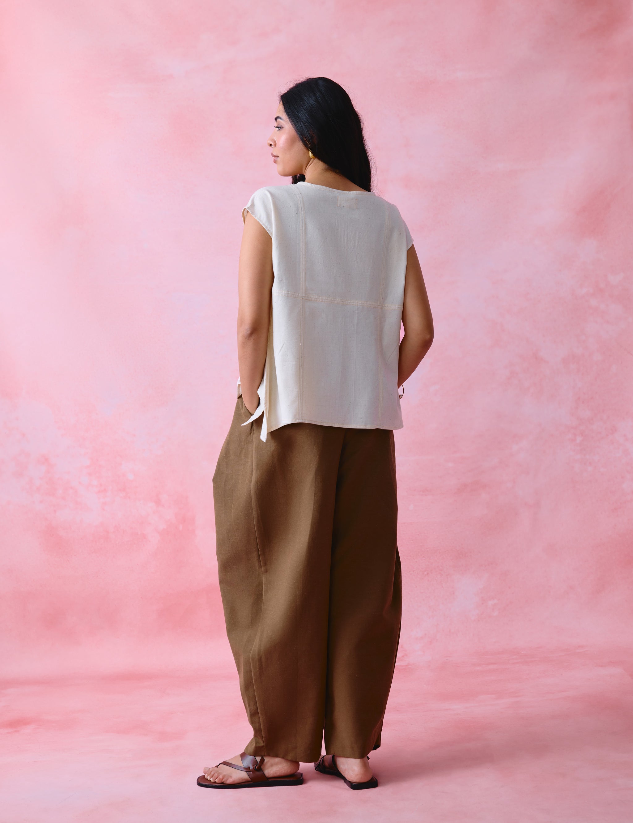 Ivory Khadi Relaxed Six-Panel Tunic with Magyar Sleeves
