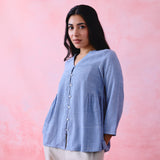 Soft Blue Crinkled Khadi Side-Gathered Relaxed Tunic