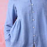 Soft Blue Crinkled Khadi Side-Gathered Relaxed Tunic