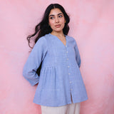 Soft Blue Crinkled Khadi Side-Gathered Relaxed Tunic