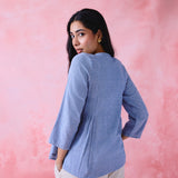 Soft Blue Crinkled Khadi Side-Gathered Relaxed Tunic