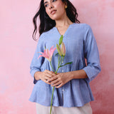 Soft Blue Crinkled Khadi Side-Gathered Relaxed Tunic