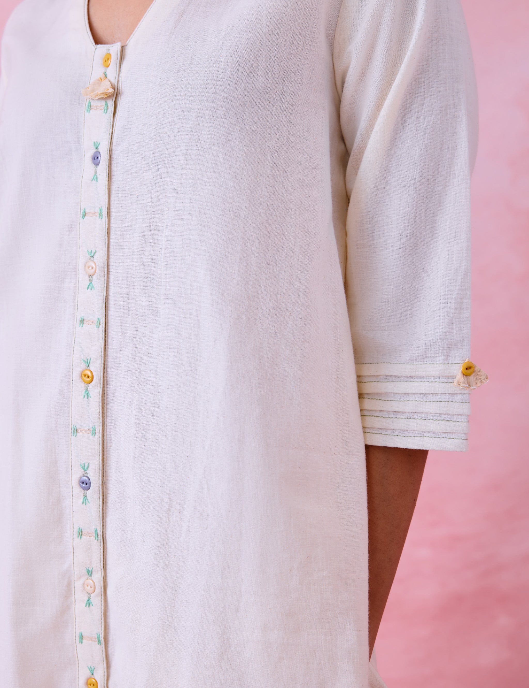 Coord Set Ivory Khadi High-Collar Kurta & Pathani Pant