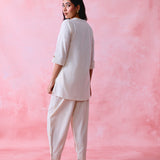 Coord Set Ivory Khadi High-Collar Kurta & Pathani Pant