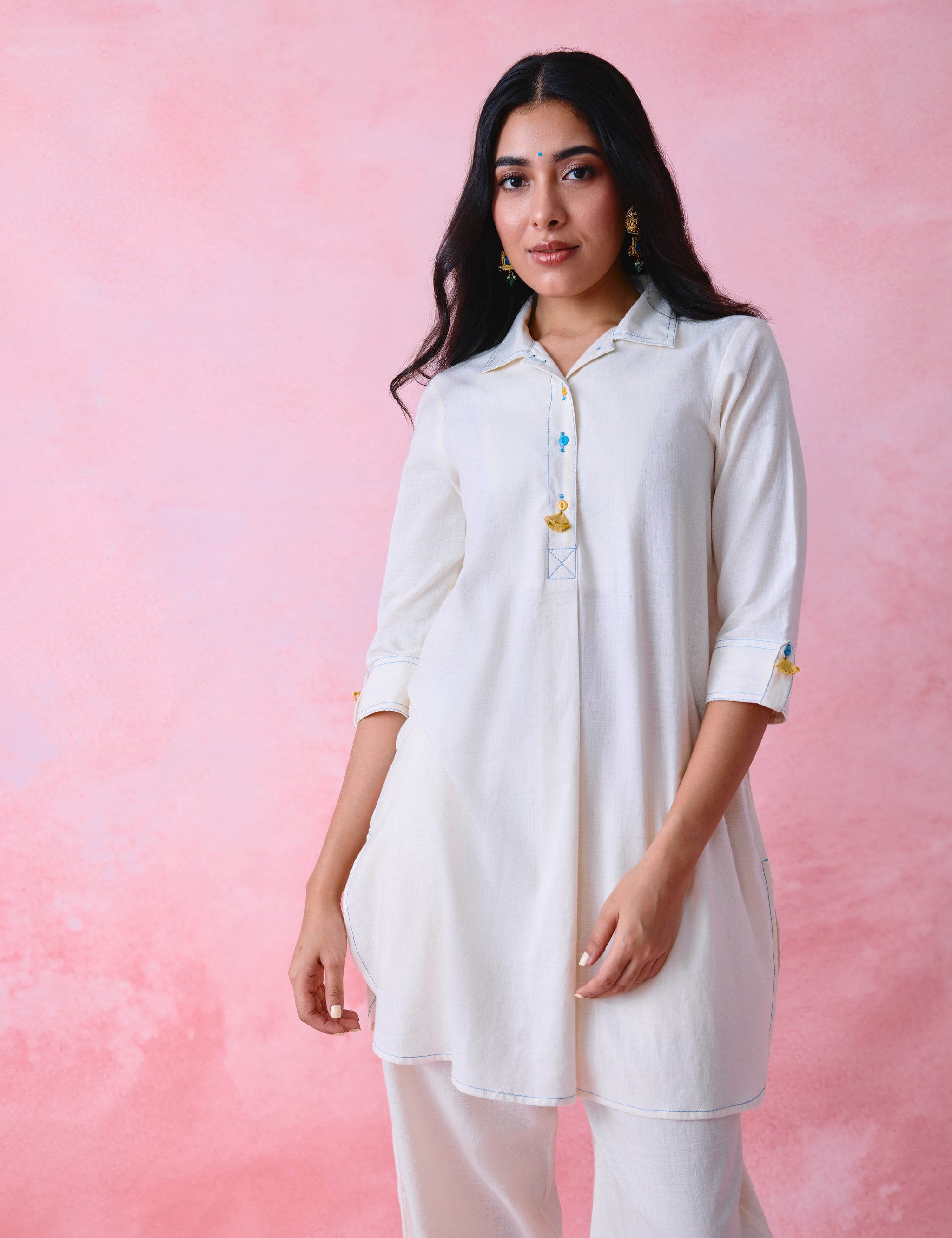 Ivory Khadi Long Shirt & Pathani Pant Co-ord Set