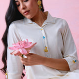 Ivory Khadi Long Shirt & Pathani Pant Co-ord Set