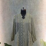 Flat Collar Block Printed Shirt with Pockets Green Moth and Stripes