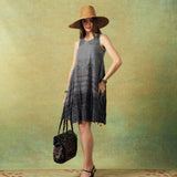 Crinkled Black Grey Breezy Shift Dress Gently Flared Dress