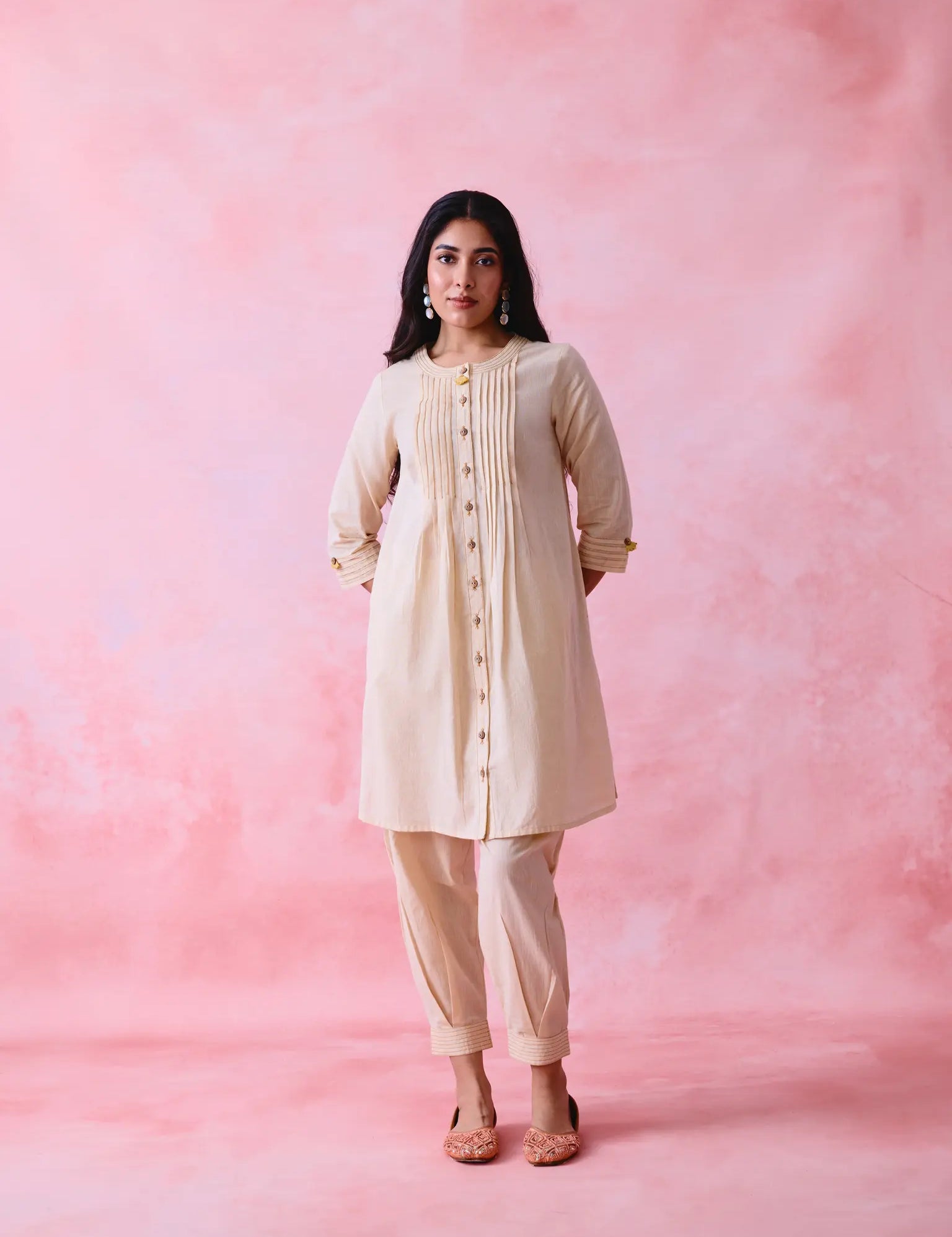 Beige Mangalgiri kurta for women