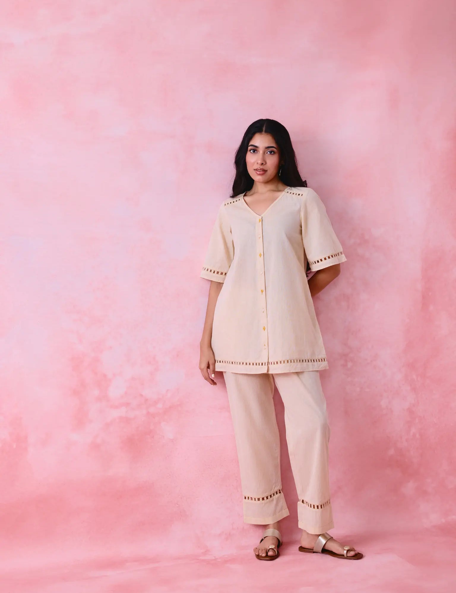 Beige Mangalgiri kurta set