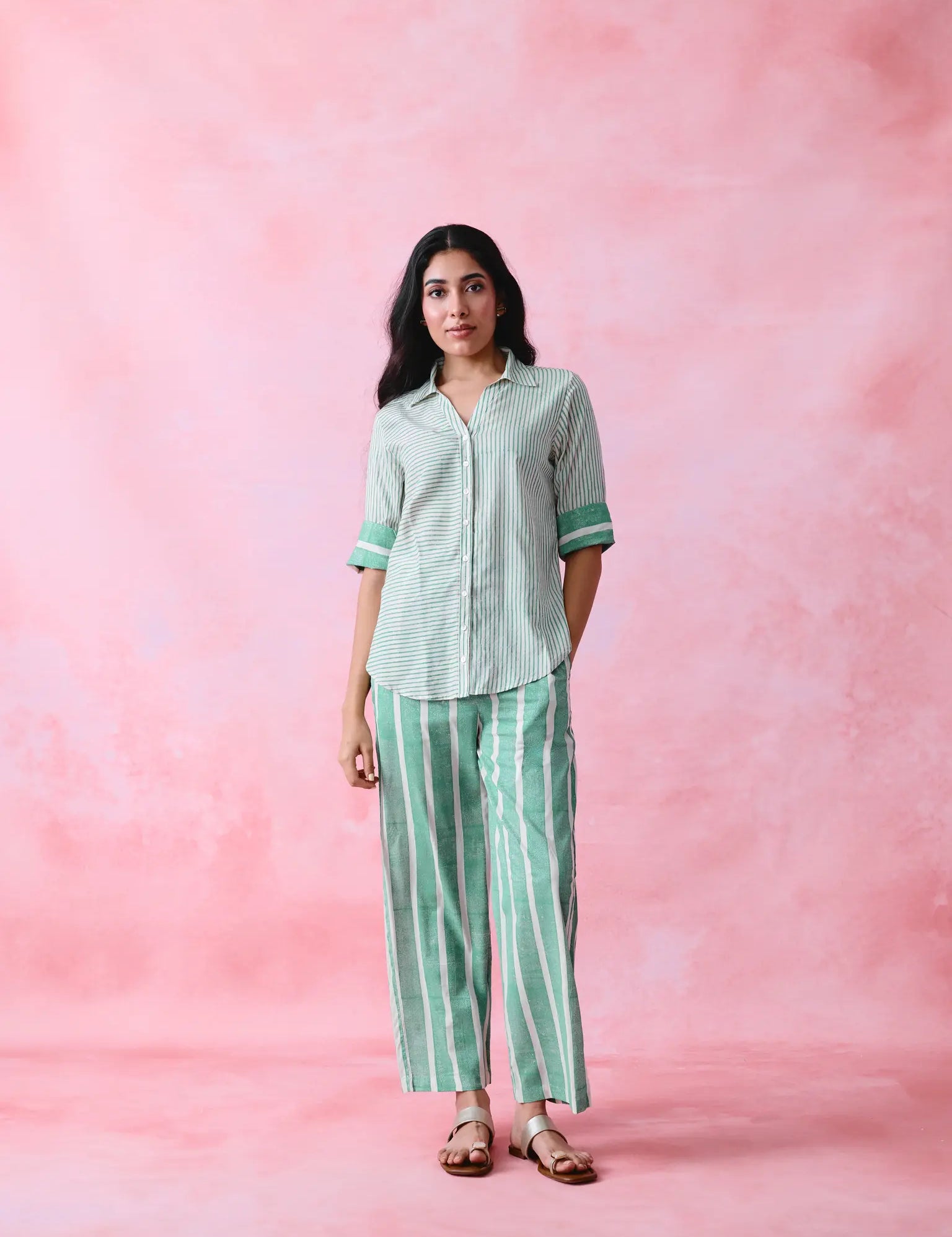 Green stripe co-ord set for women