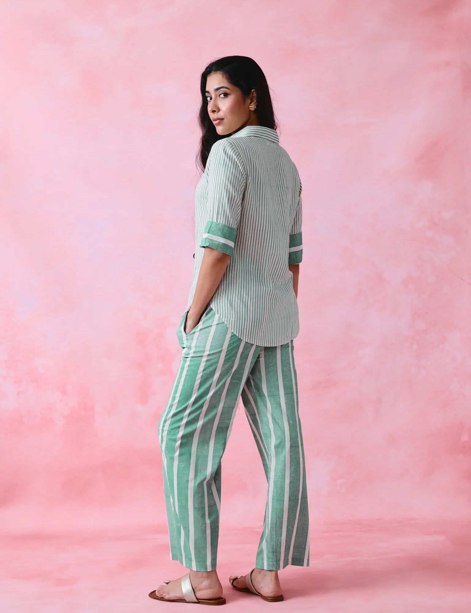 Green block print tunic set