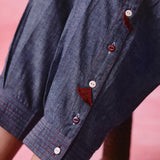 Grey cotton Mangalgiri kurta and pant co-ord with hand embroidery, multicolour buttons and cotton-bell details.