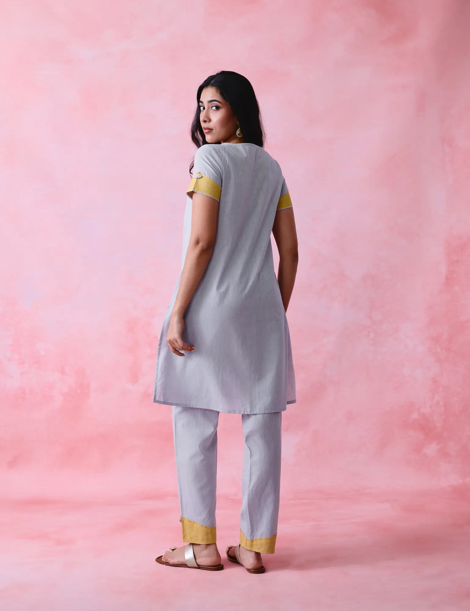 Mustard women’s front-open kurta set