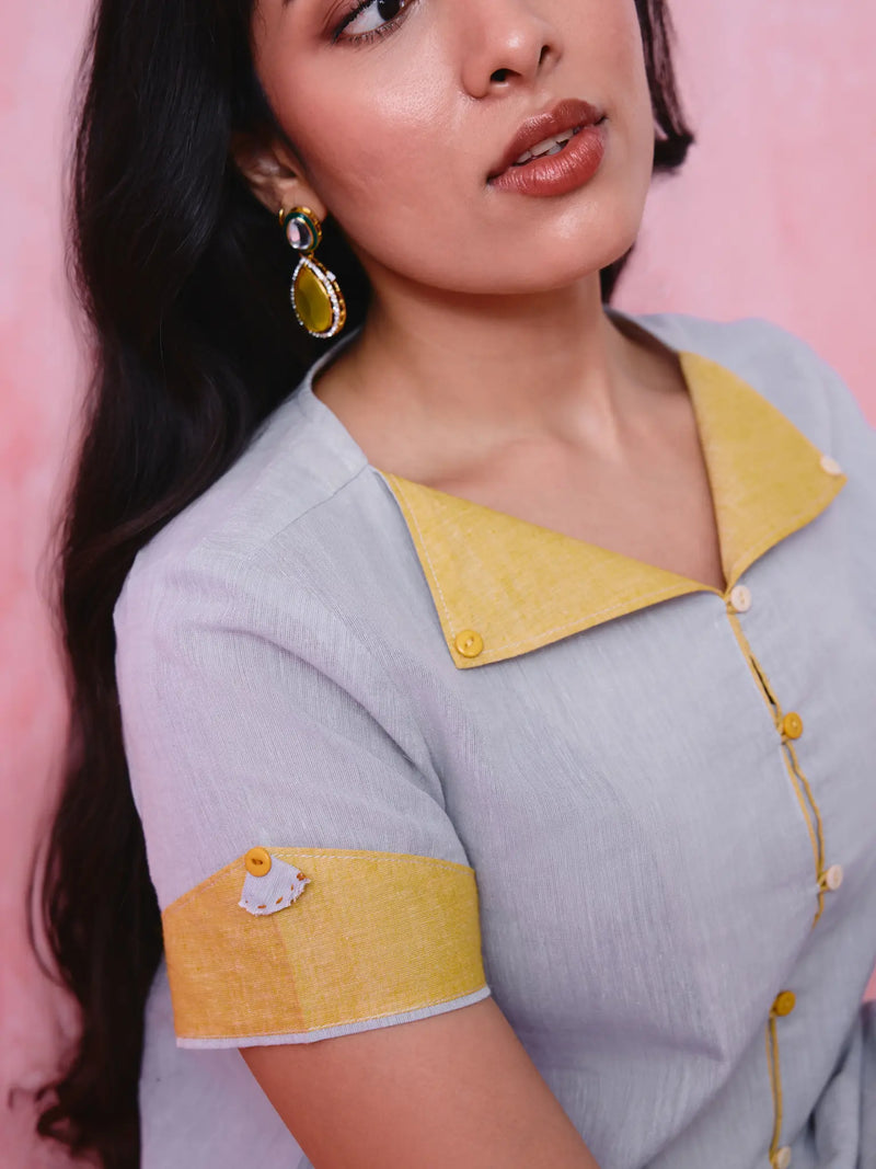 Mustard women’s collar kurta pant set