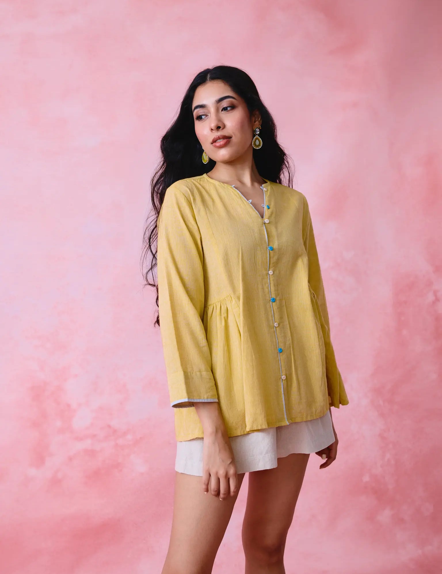 Woman in yellow Mangalgiri tunic
