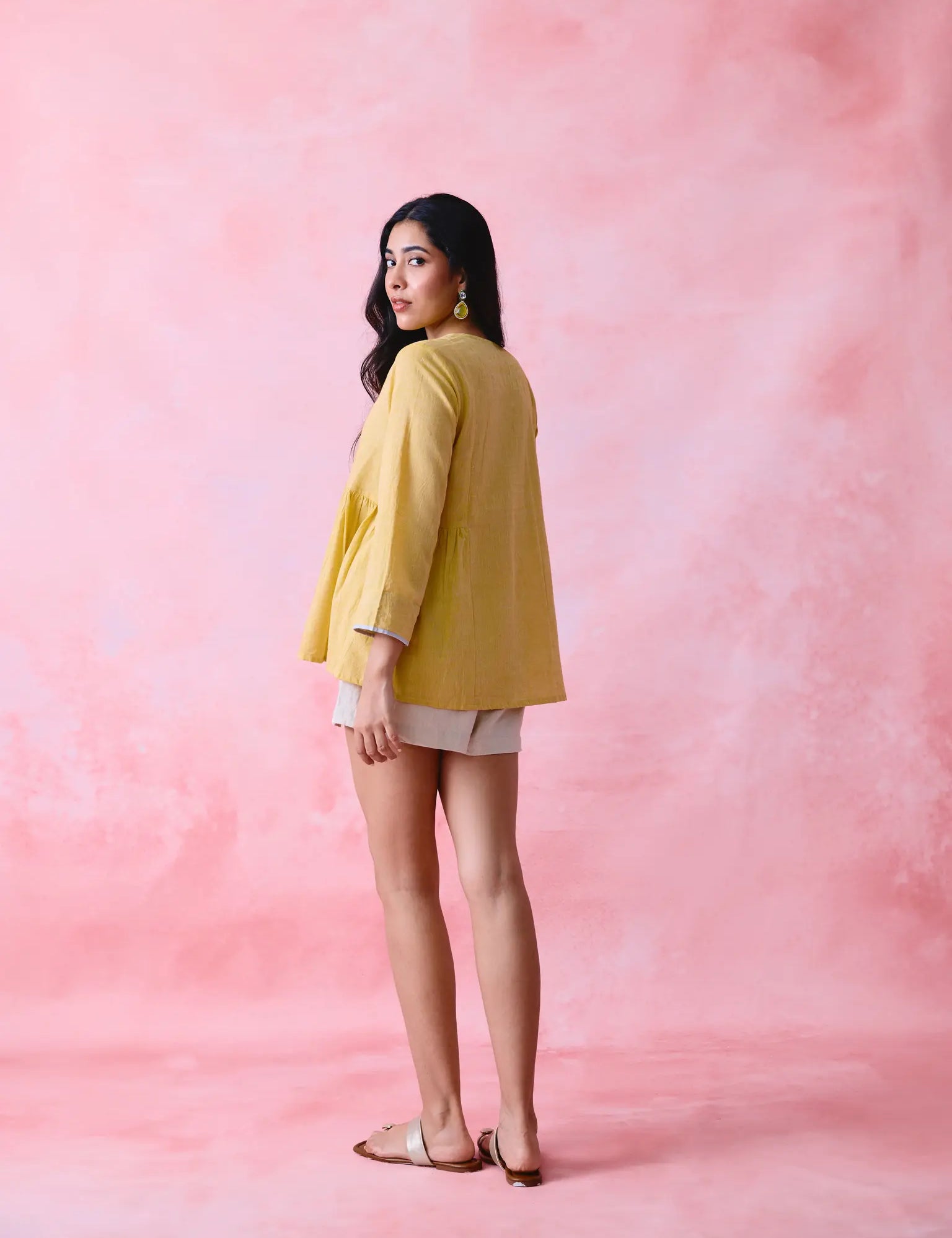 Yellow side-gather women’s tunic