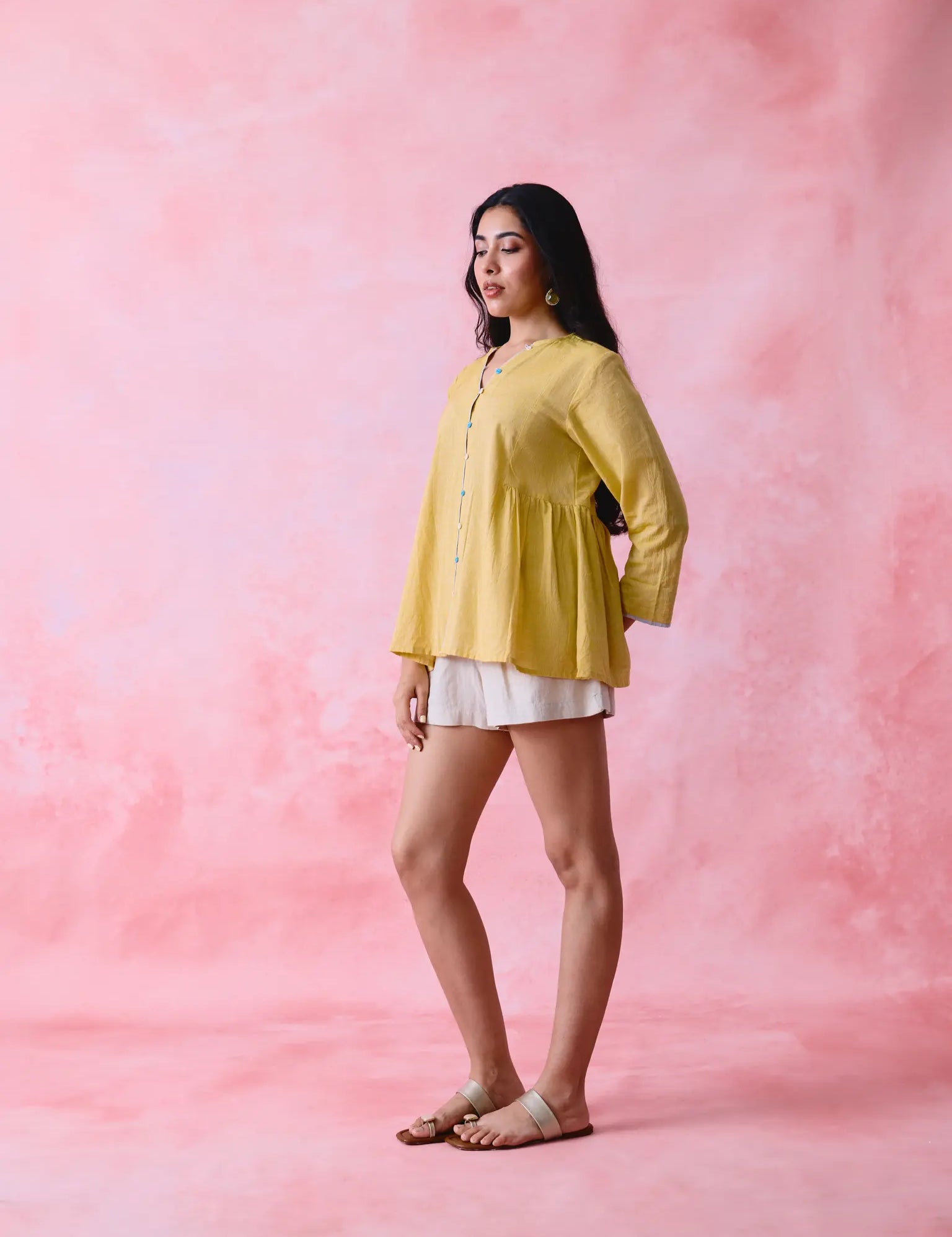 Yellow Mangalgiri tunic for women