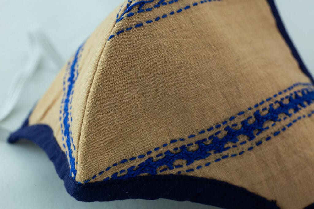 RA Studio Designer Cloth Mask Mangalgiri Mustard With Hints Of Blue Embroidery Work