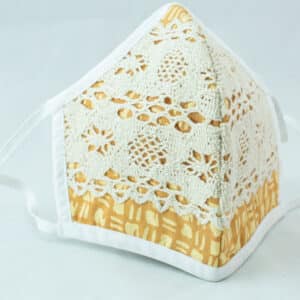 RA Studio Designer Lace Cotton Mask. Lace is stitched on top of the Block Printed Mask