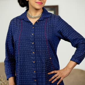 Stylish Ikat Cotton Tunic with Kantha Embroidery and Convenient Pockets
