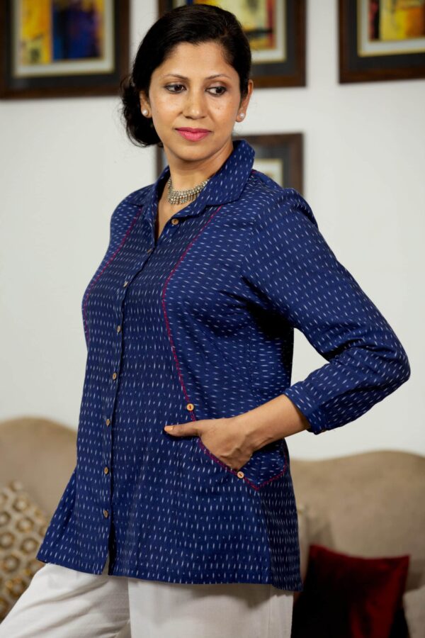 Stylish Ikat Cotton Tunic with Kantha Embroidery and Convenient Pockets - Image 4