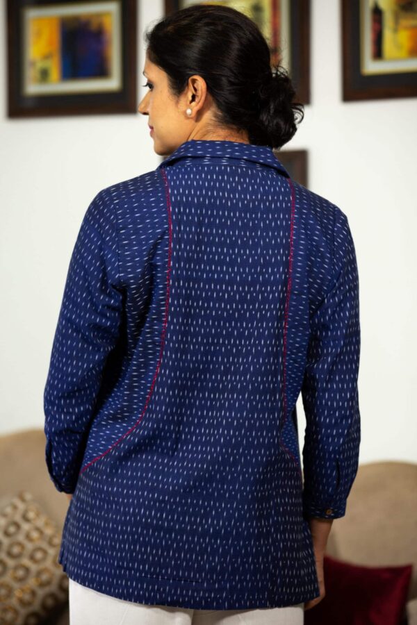 Stylish Ikat Cotton Tunic with Kantha Embroidery and Convenient Pockets - Image 3