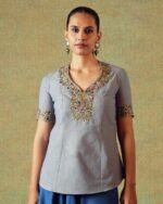Hand Embroidery Tunic Princess Cut Grey