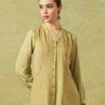 Block Printed Shirt with Pockets Green Stripe and Dot