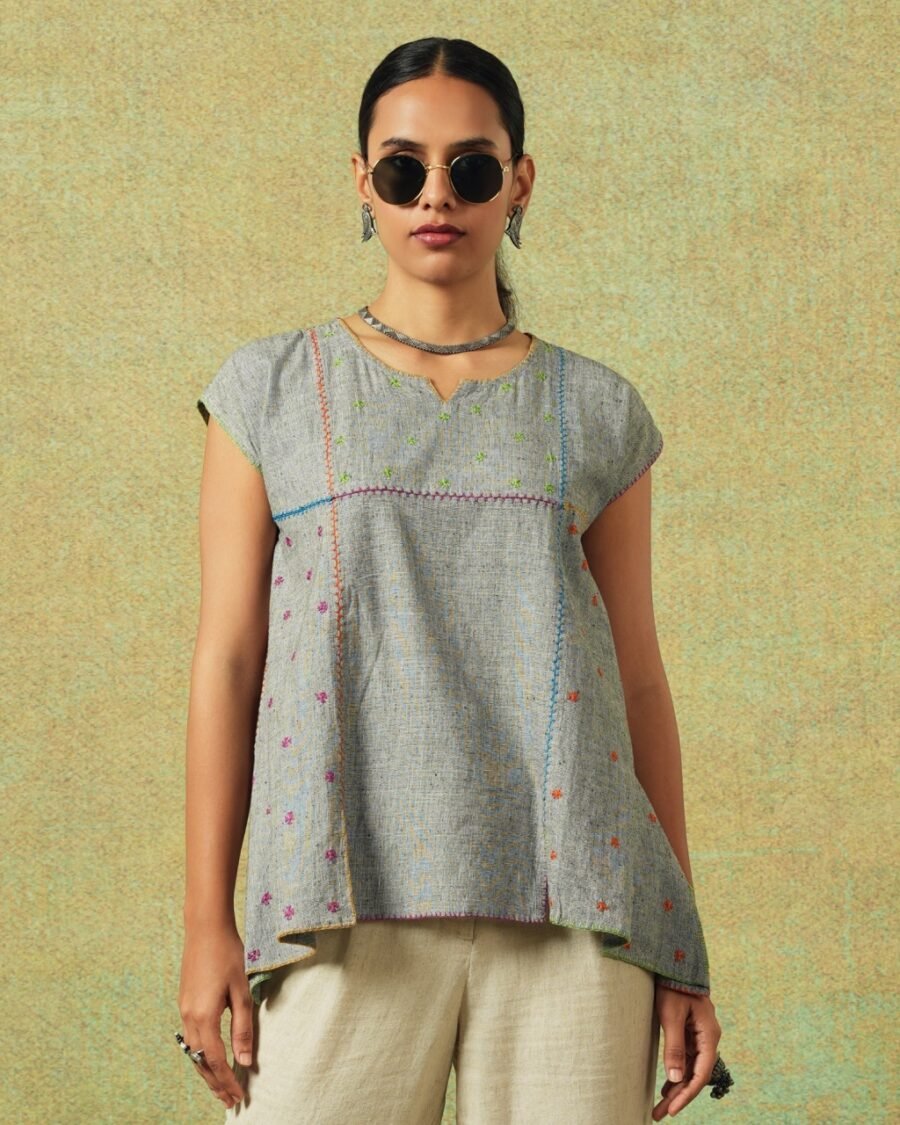 Hand Embroidered Flared Top Grey - Image 1