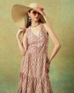 Pink crinkled Jaipur block print halter neck dress with Jaal pattern – RA Studio