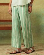 Flared Bottom Pants Green Wide Stripes - Image 5