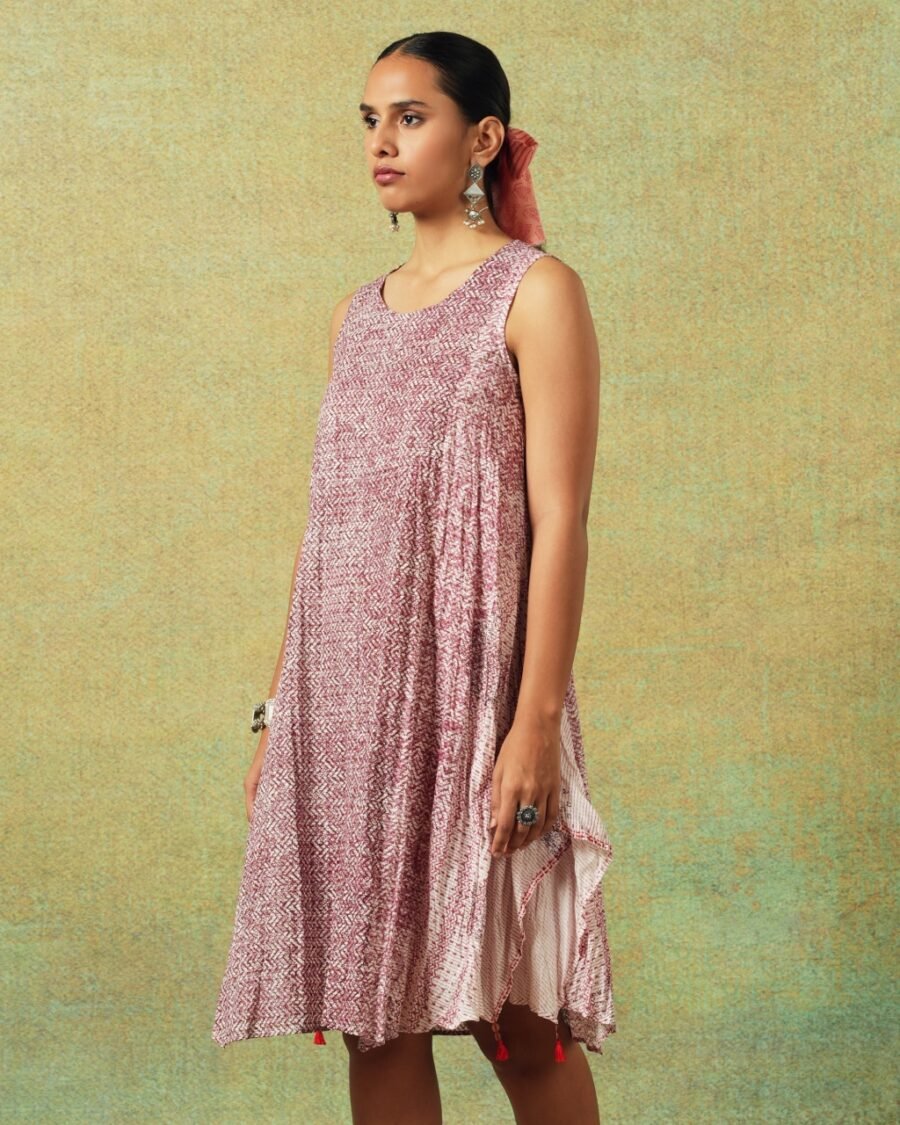 Crinkled Burgundy Breezy Shift Dress Gently Flared Dress - Image 2