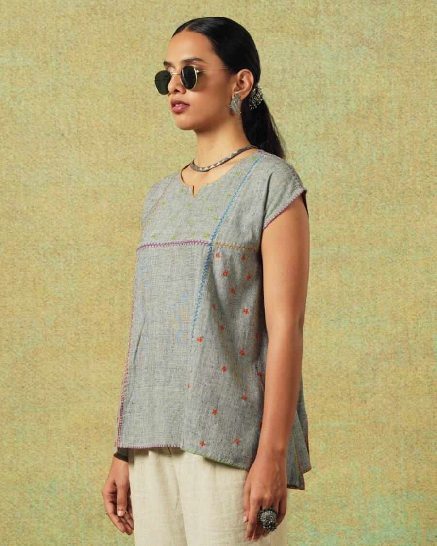 Hand Embroidered Flared Top Grey - Image 2