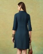 Collared Blue Dress with Details Straight Cut - Image 3