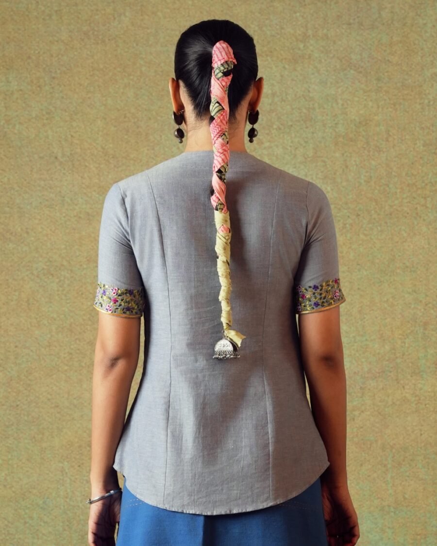 Hand Embroidery Tunic Princess Cut Grey - Image 3