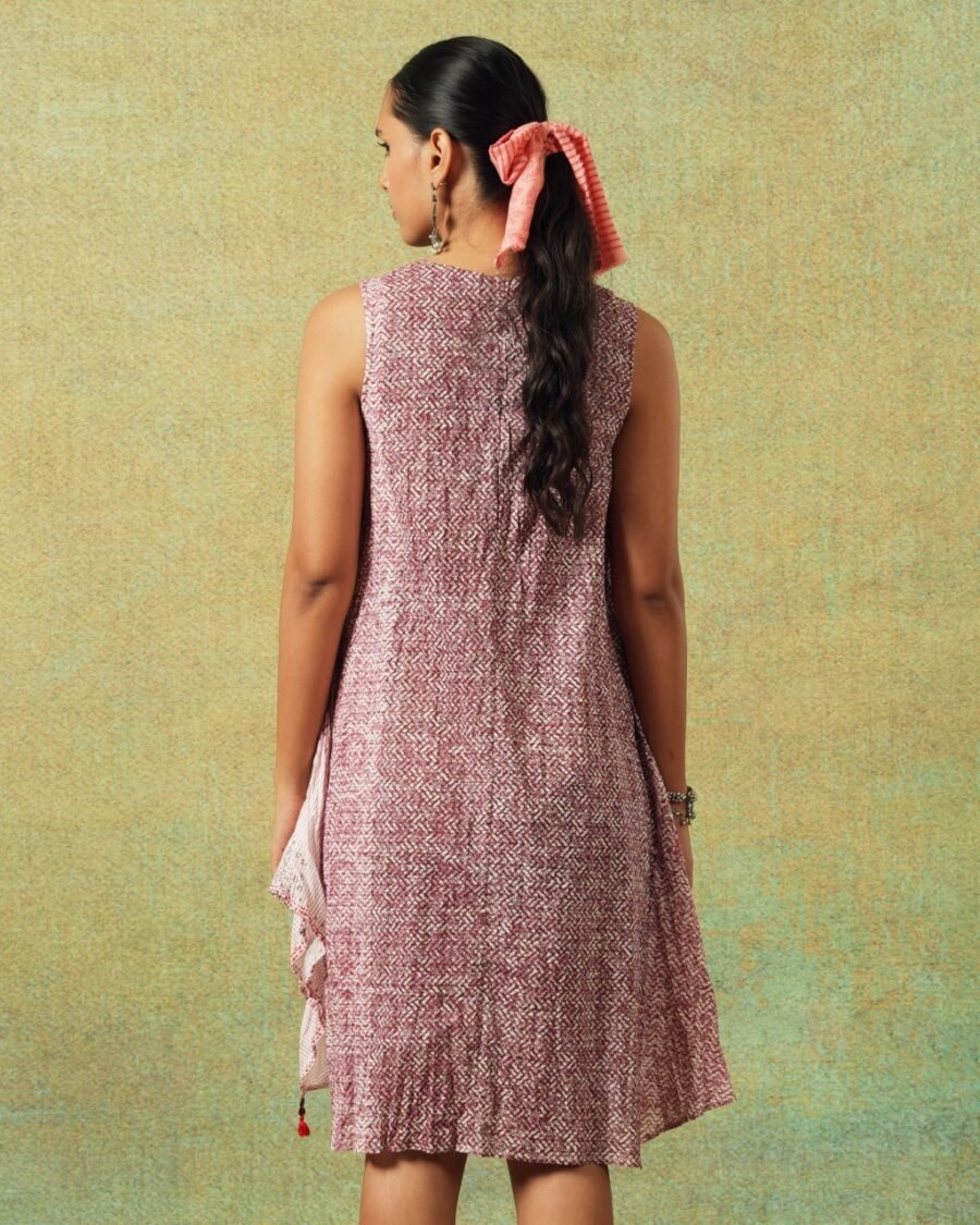 Crinkled Burgundy Breezy Shift Dress Gently Flared Dress - Image 3