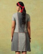 Patchwork dress in shades of grey with bold orange side pocket – RA Studio